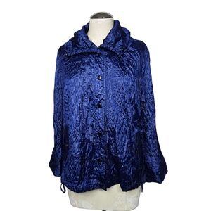 Zenergy Chico's Blue Tab Sleeves Snap Button Crinkle Crushed Lightweight Jacket